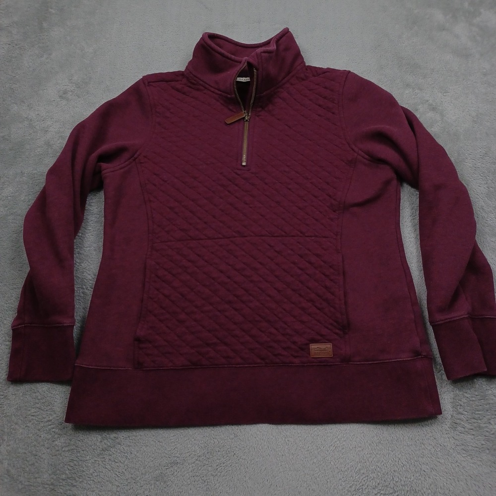 LL Bean Sweater Womens Medium Petite Red 1/4 ZIp Pullover Pockets Outdoor Casual